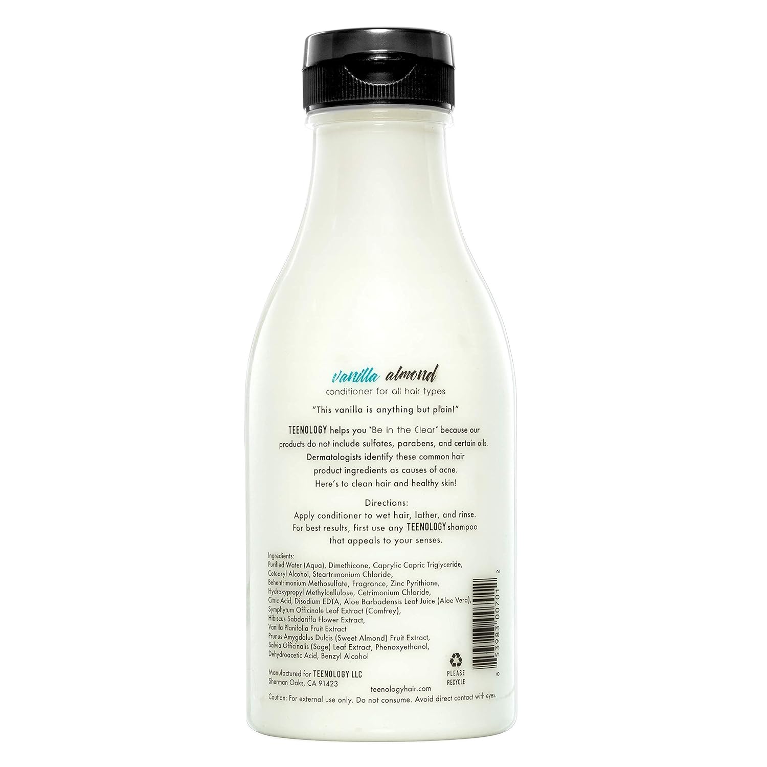 TEENOLOGY Shampoo and Conditioner Bundle (Save 5%) - Helps with Acne and Breakouts - Sulfate and Paraben Free, Noncomedogenic, Natural Botanical Extracts, Vanilla Almond - 16 oz.