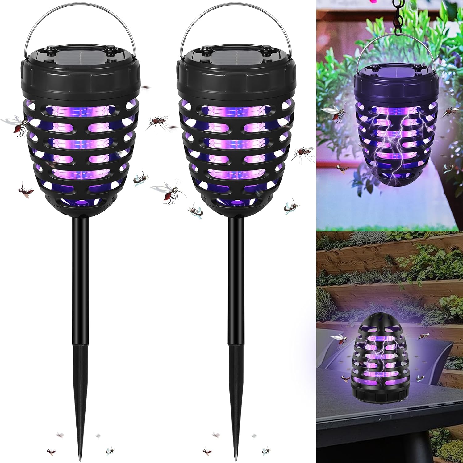 2024 Upgraded Solar Bug Zapper Outdoor, Mosquito Zapper Outdoor UV Bug Lights Mosquito Killer Mosquito Repellent for Outdoor Use Patio Garden Pathway(2 Pack)