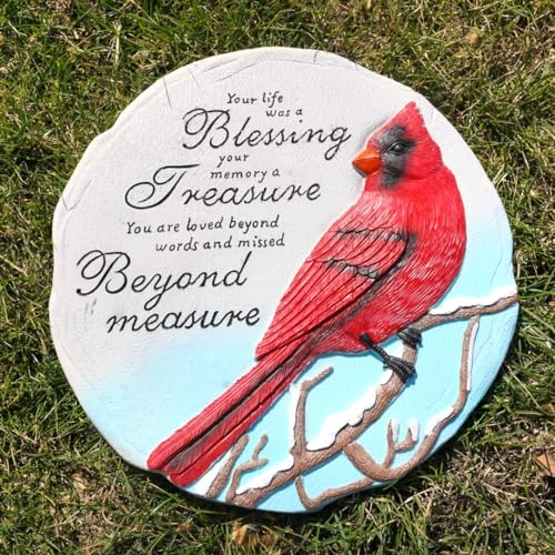 Heart Shaped Memorial Garden Stones, 10 inches Sympathy Garden Stone for Loved One, in Memory of Loved one Gifts, Resin Garden Stepping Stones Outdoor, Memorial Gifts (Heart Cardinal)