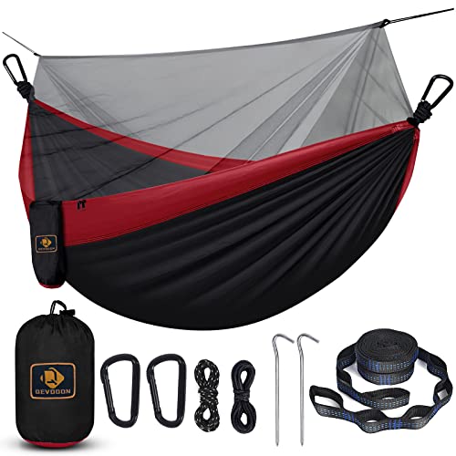 Camping Hammock with Net,Travel Portable Lightweight Hammocks with Tree Straps and Solid D-Shape Carabiners,Parachute Nylon Hammock for Outsides Backpacking Beach Backyard Patio Hiking