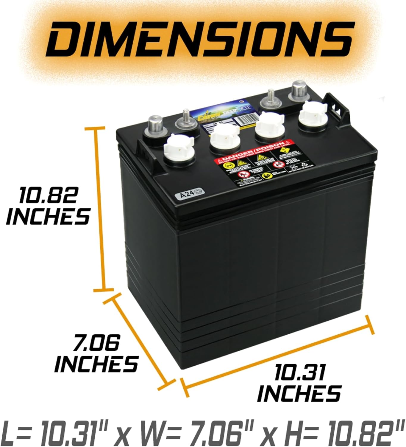 Crown CR-165 8V Deep-Cycle Flooded Battery replaces Trojan T-875 X4