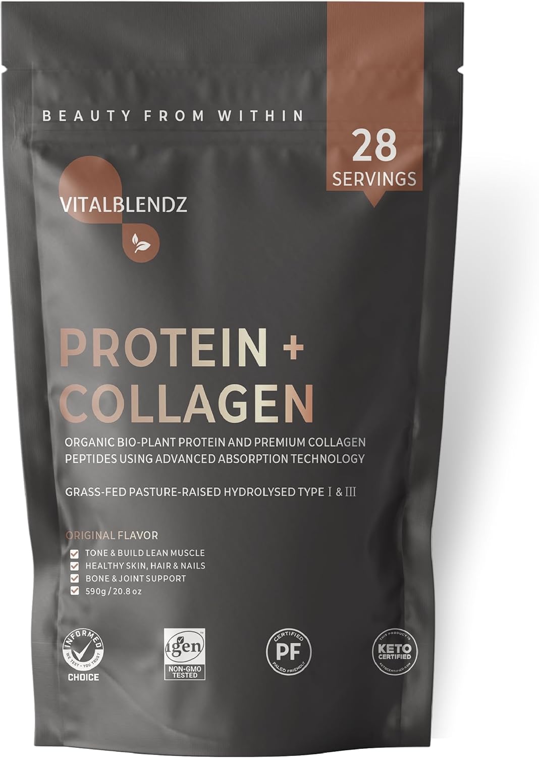 Premium Collagen Powder, Hydrolyzed Type 1 & 3 Peptides, Protein Supplement for Skin, Nails, Hair, Joints & Gut Health, for Women & Men, Unflavored & Easy to Mix, 20.8oz