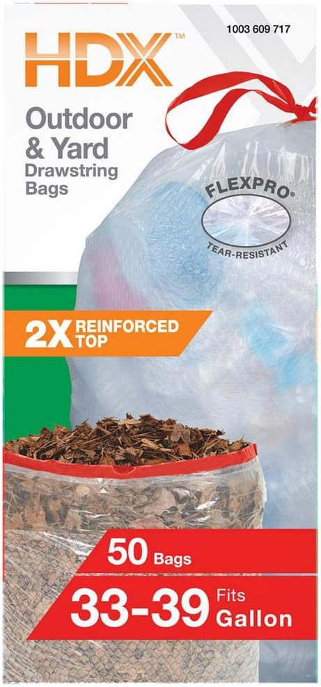HDX FlexPro 33 Gal. - 39 Gal. Clear Drawstring Outdoor and Yard Trash Bags (50-Count)