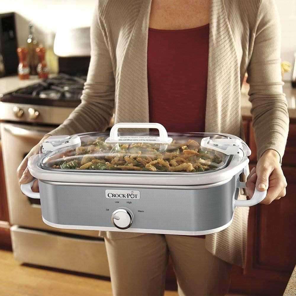 Crock-Pot SCCPCCM355SS 3.5 Quart Capacity Rectangular Shape 9 Inch x 13 Inch Casserole Slow Cooker with Locking Lid, Stainless Steel