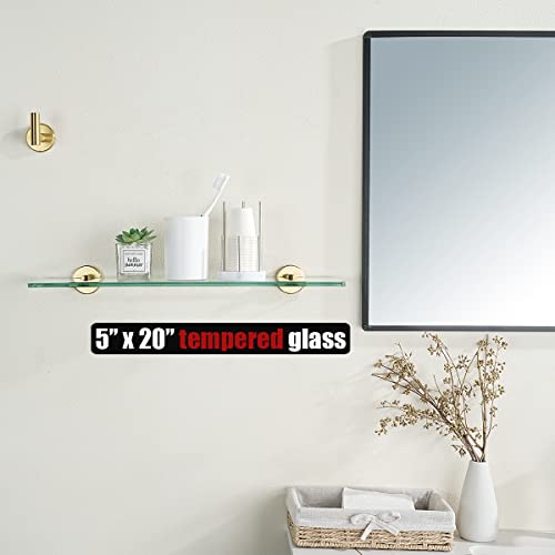 JQK Small Floating Glass Shelves Brushed, 4 Inch Display Ledges for Wall, Mini Decor, Living Room Bedroom Bathroom, Tempered Glass Shower Storage, 2 Pack, TGS101L4-BN-P2