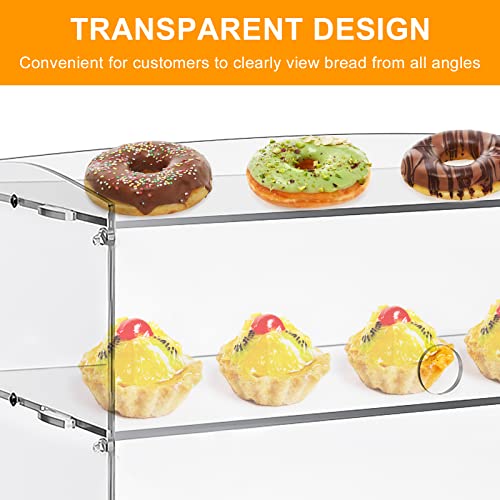 3 Tray Pastry Display Case Acrylic Bakery Display Cabinet Clear Removable Donut Display Shelf Cupcake Display Case Retail Display Counter with Cake Serving Tong (Peel off The Fuzzy Protective Film)