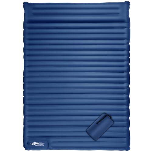 LAMA Double Sleeping Pad for Camping, 2 Persons Self Inflating Camping Mat for Sleeping, Ultralight Sleeping Mat with Pillow Built-in Pump, Ultra-Thick Air Mattress for Backpacking, Hiking, Blue