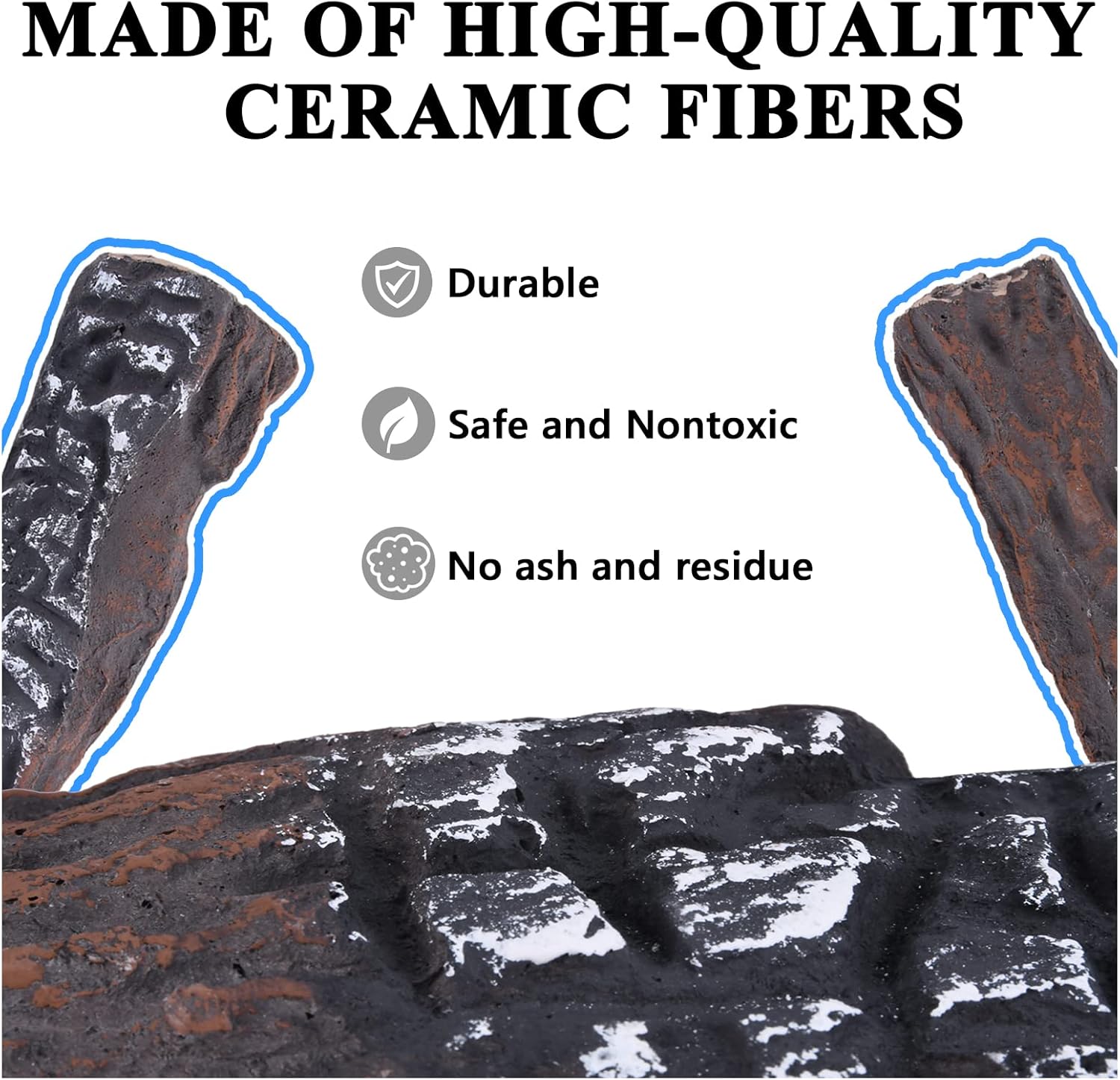 Gas Fireplace Logs, 10 Piece Ceramic Logs for Fireplace and Fire Pit, Heat Resistant Realistic Logs, Stackable Fake Logs Set - Gas, Propane, Electric Fireplace Indoor Insert