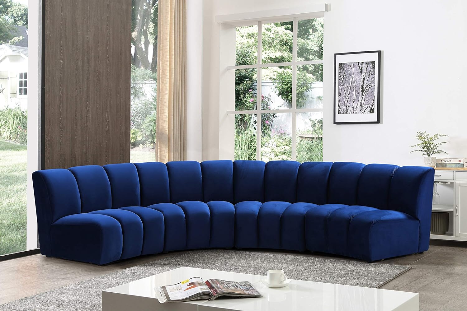 Meridian Furniture Infinity Collection Modern | Contemporary Modular Sectional with Luxurious Deep Channel Tufting, 4 Piece, Navy