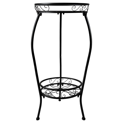 Metal Plant Stand 2 Tier Indoor Outdoor, 2 Pack Tall Flower Pot Shelf Rustproof Stable Heavy Duty Corner Stand, 28 inch Multiple Plant Display Rack for Living Room Patio Balcony Garden