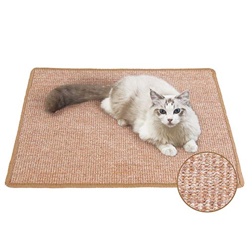 FUKUMARU Cat Scratcher Mat, 23.6 X 15.7 Inch Natural Sisal Cat Scratch Mats, Horizontal Cat Floor Scratching Pad Rug, Protect Carpets and Sofas (Cream - Thicken)