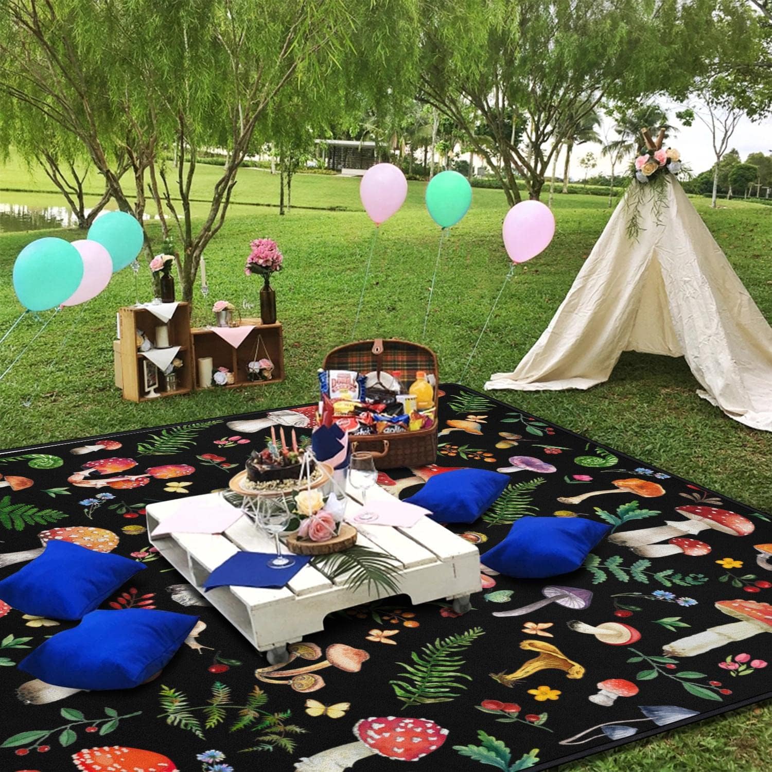 Mushroom Picnic Blankets Waterproof Foldable,60’‘x80'' Portable Dual Layers Outdoor Travel Camping Backpacking Hiking Beach Blanket Mat for Grass Padded Lawn Park Beach,Picnic Accessories