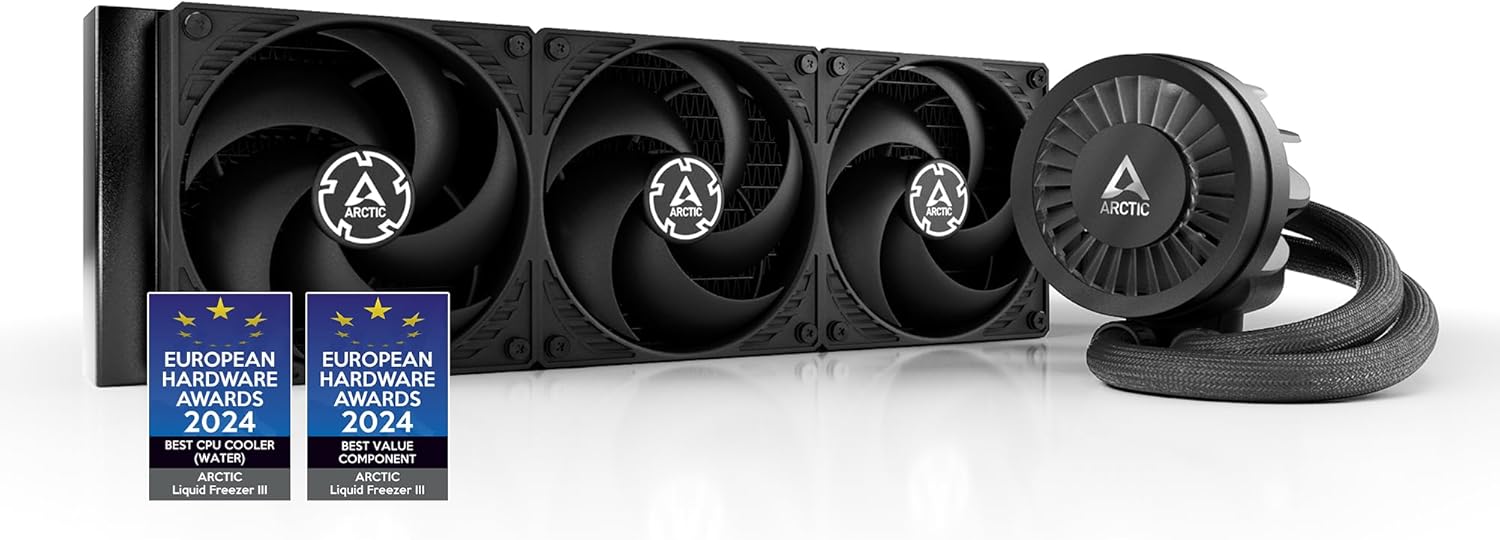 ARCTIC Liquid Freezer III 360 - CPU AIO Water Cooler, Water Cooling PC, Intel & AMD, Efficient PWM-Controlled Pump, Fan: 200–1800 RPM, LGA1851 and LGA1700 Contact Frame - Black