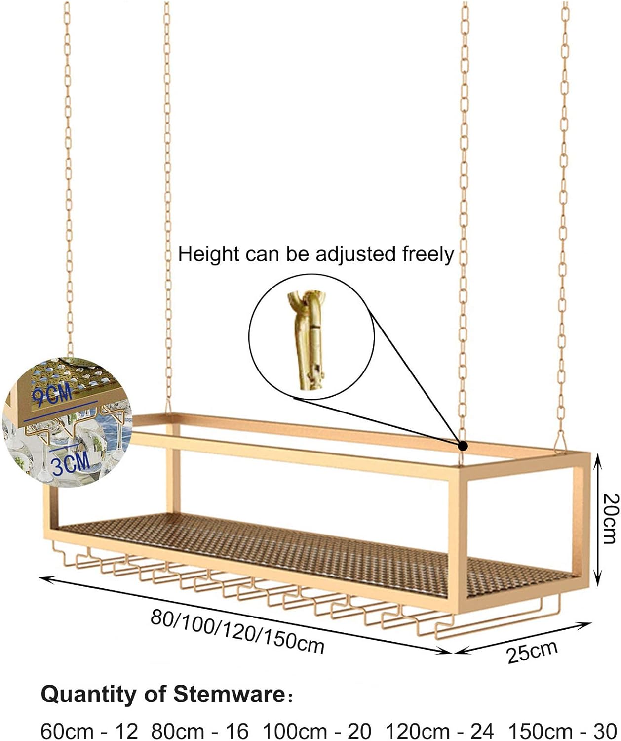 Wine Rack Wall Mounted - Metal Bar Hanging Wine Cabinet, Ceiling Wine Racks, Home Cabinet Organizers, Height Adjustable The New Fashionable