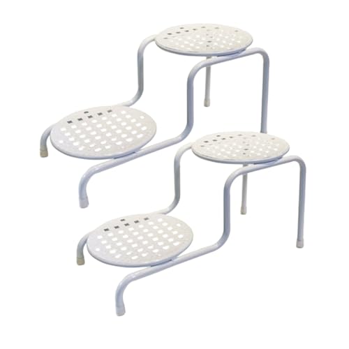 2 Pcs 2 Tier Plant Stand, Metal Flower Stand Indoor Outdoor, Anti-Rust Iron Plant Shelf, Floor Standing Round Flower Pot Stands, Display Rack Potted Plant Holders For Office Living Room Balcony