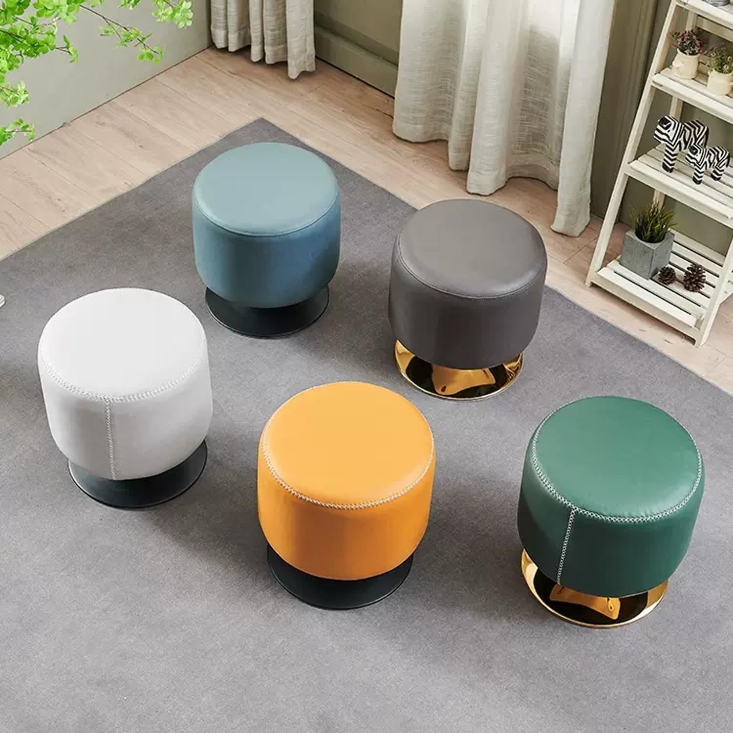 Footstool, Fashion Foot Stool Round, 360° Rotation Upholstered Vanity Stool Chair,Entryway Shoe Changing Stool, Footrest Foot Rest Stool