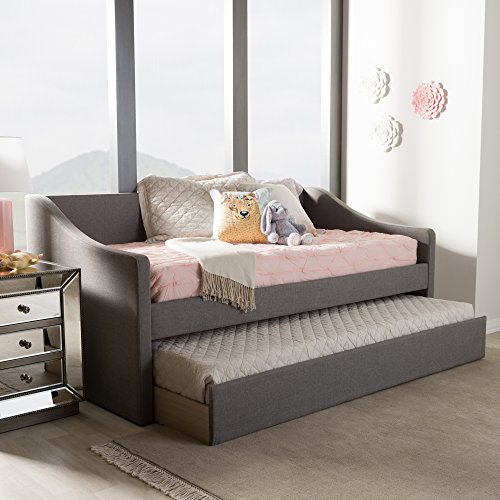 Baxton Studio Cera Fabric Upholstered Daybed with Guest Trundle Bed, Twin, Beige