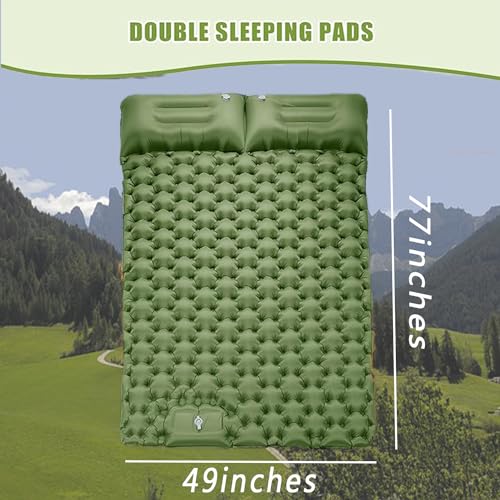 Double Sleeping Pad for Camping, Self Inflating Sleeping Mat 3.15” Extra-Thick, Built-in Foot Pump and Pillow Camping Pad 2 Person, Tent Air Mattress for Backpacking, Hiking, Car Traveling (Grey)
