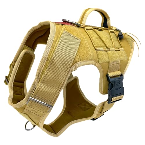 Albcorp Tactical Dog Harness - Heavy Duty, No-Pull Training Vest for Large Breeds, Military Service Dog Vest with Front Leash Clip, Hook & Loop Panels, Padded Handle – Coyote Brown, Medium