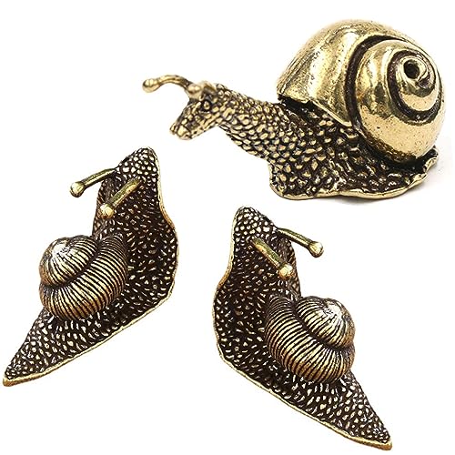 3Pcs Brass Snail Figurines decor, Mini Retro Pure Copper Snail Sculpture Statue Decor, Outdoor Pond Garden Animal figurine, Tea Pet Home Decoration for Living Room &computer desk decoration (Bronze)