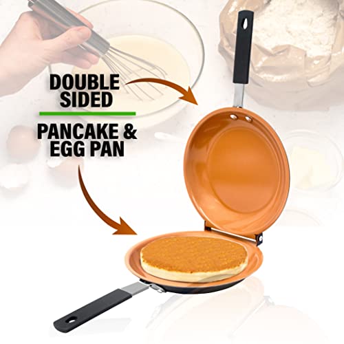 GOTHAM STEEL - 6 Quart XL Nonstick Copper Deep Square All in One 6 Qt Casserole Chef’s Pan & Stock Pot- 4 Piece Set & Double Pan, The Perfect Pancake Maker – Nonstick Copper