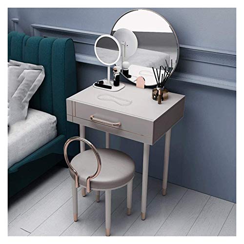 Luxury Dressing Vanity Table w/Stool for Bedroom, Modern Dressing Table Bedroom Small Size Modern Minimalist Net Red Style Mini Princess Dressing Table(White (600mm))