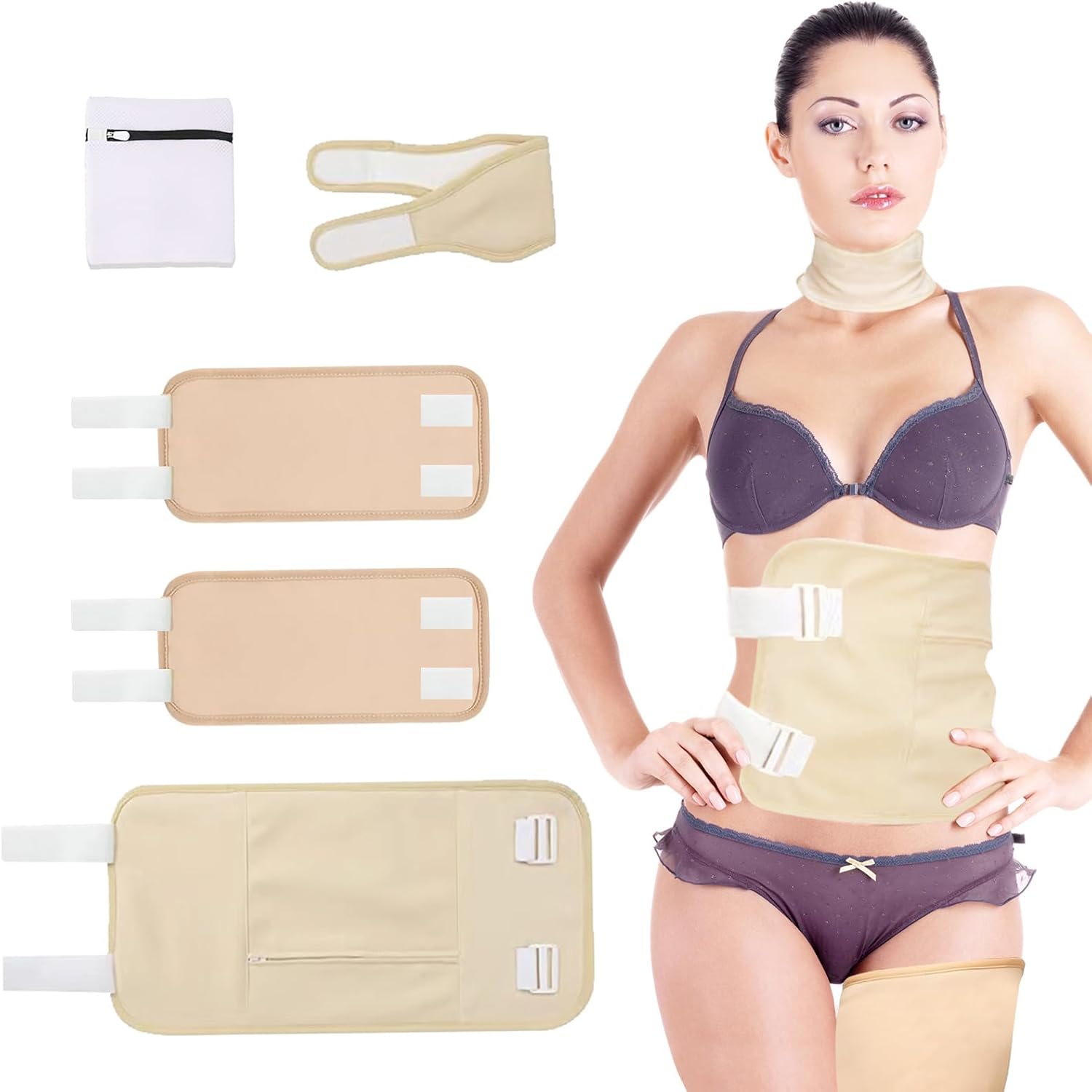 Castor Oil Pack Wrap for Liver Detox, Reusable Castor Oil Packs Wrap Organic Cotton for Waist and Neck and Breasts with Adjustable Elastic Strap, Anti Oil Leak (Castor Oil Not Included) (5PCS-Set-C)