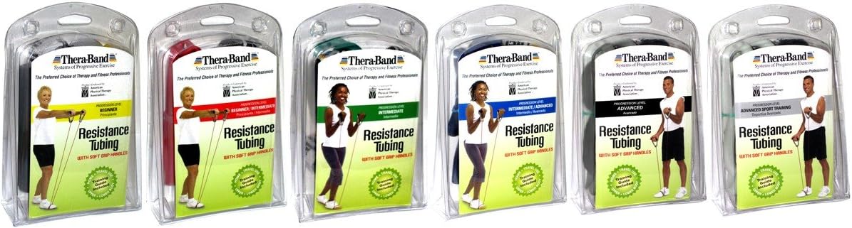 THERABAND Resistance Tubes, Professional Latex Elastic Tubing with Soft Handles, Full Body Exercise, Physical Therapy, Lower Pilates, At-Home Workouts, & Rehab, 48 Inch, Yellow, Thin, Beginner Level 2