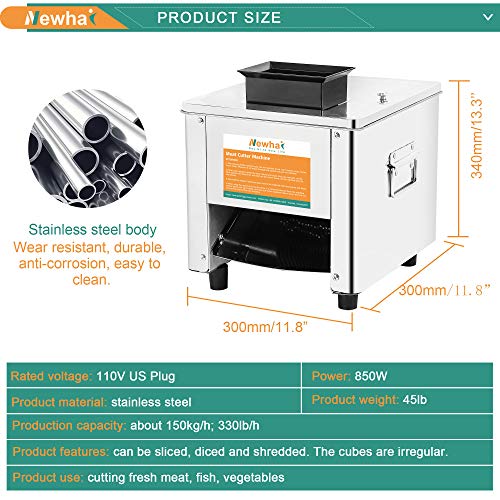 Newhai 850W Meat Cutter Machine 3.5mm Electric Meat Slicer Shredded Cutting Machine Stainless Steel 330lb/h for Boneless Pork Chicken Fish for Family and Commercial Use (Meat thickness: 3.5mm)