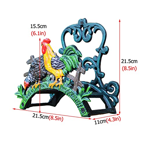 Wall Mounted Garden Hose Holder - Rooster Pattern Design, Cast Iron Water Pipe Storage Rack, Front Door/Farmhouse/Porch Wall Decor, Euro Style Vintage