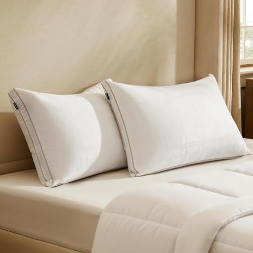 Bedsure Luxury Goose Feathers Down Pillows - 300 Thread Count Cotton Cover Gusseted Hotel Collection Bed Pillows King Size Set of 2, Ultra-Soft High Elasticity Sorona Fiber Layer Pillows