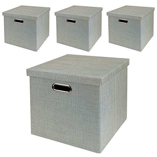 Posprica Storage Basket Bins,13×13 Foldable Storage Boxes Containers for Closet Organizer Shelf Cabinet Bookcase,Thick Fabric Drawer with Shimmer,4pcs,Brown