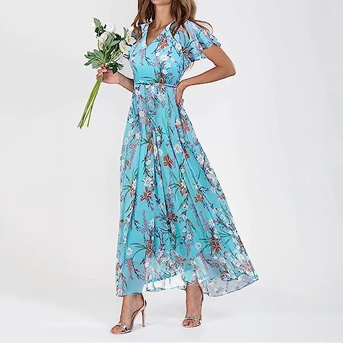 Floral Vacation Dresses for Women: Trendy V-Neck Ruched Short/Long Sleeve Dress - Casual Fashion for Spring/Summer