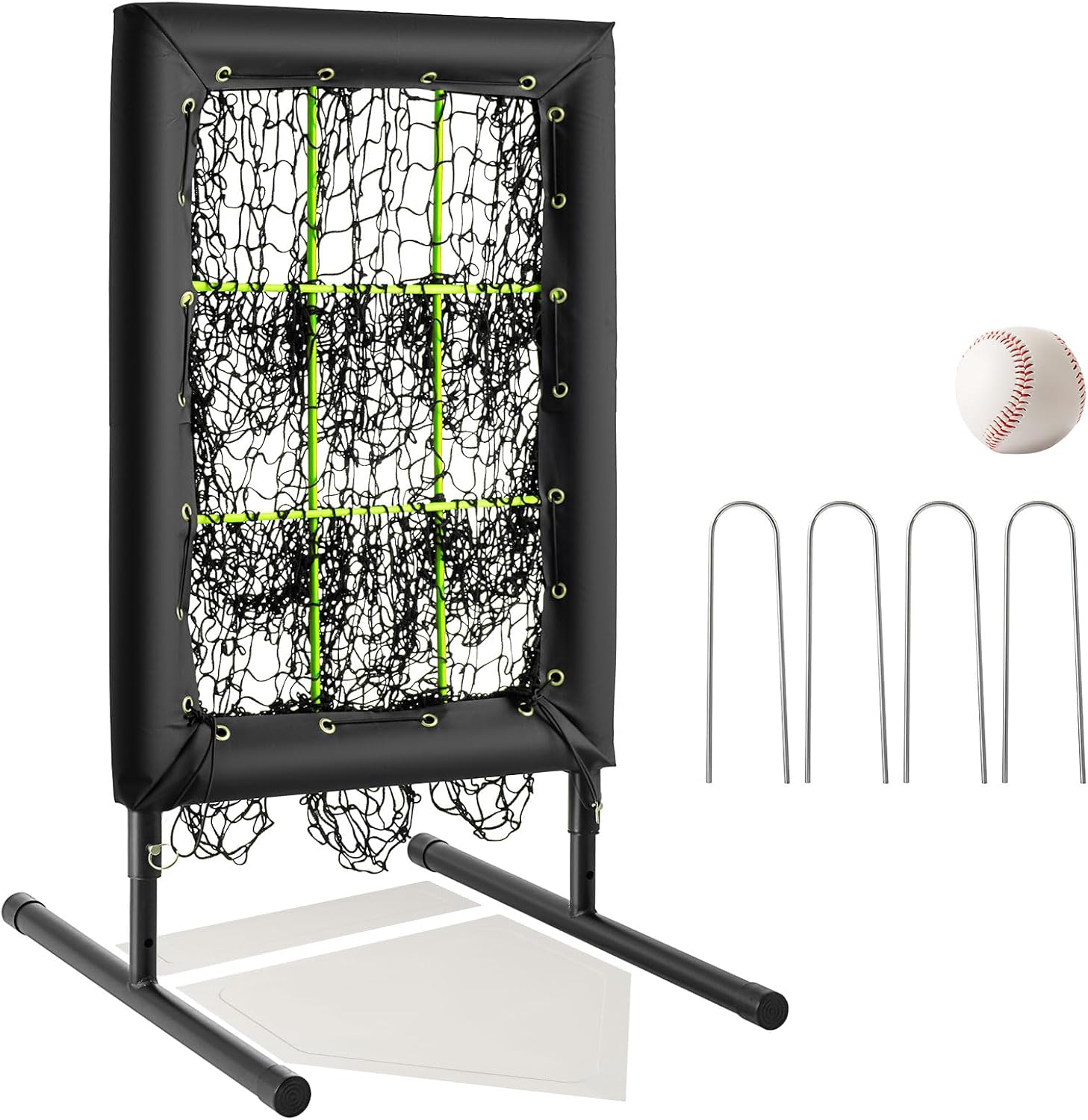 9 Hole Pitching Net Baseball Pitching Target with Strike Zone Pockets, Adjustable Height Softball Training Aid Equipment for Hitting and Pitching Practice with 4 Ground Stakes
