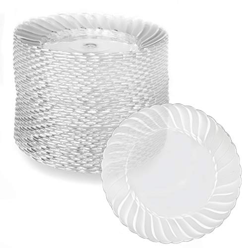 Ilyapa 100 Pack 10 Inch Disposable Dessert Plates, Plastic Clear Party Plates Sets for 100 Guests, Clear Appetizer plates 10 Inch, Cake Plates 10