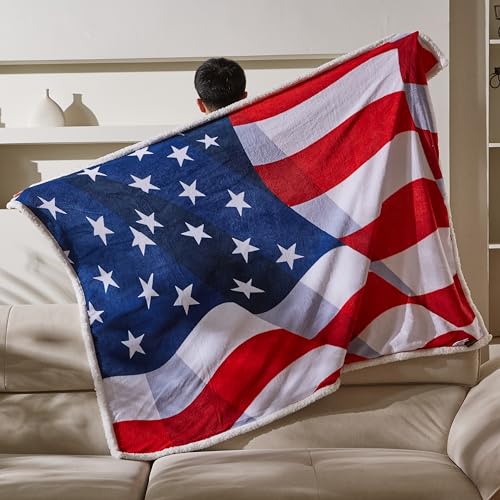 Catalonia Fluttering Patriotic US Flag Blanket, American National Flag Throws, Sherpa Fleece Reversible Blanket for Couch Bed Decor, 4th of July Citizenship Veteran Gift