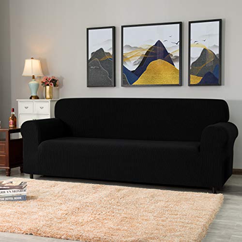 Ouka 1-Piece Slipcover, Superior Stretch Sofa Cover for 4-Seat, Soft Furniture Protector with Elastic Bottom(Khaki, X-Large)