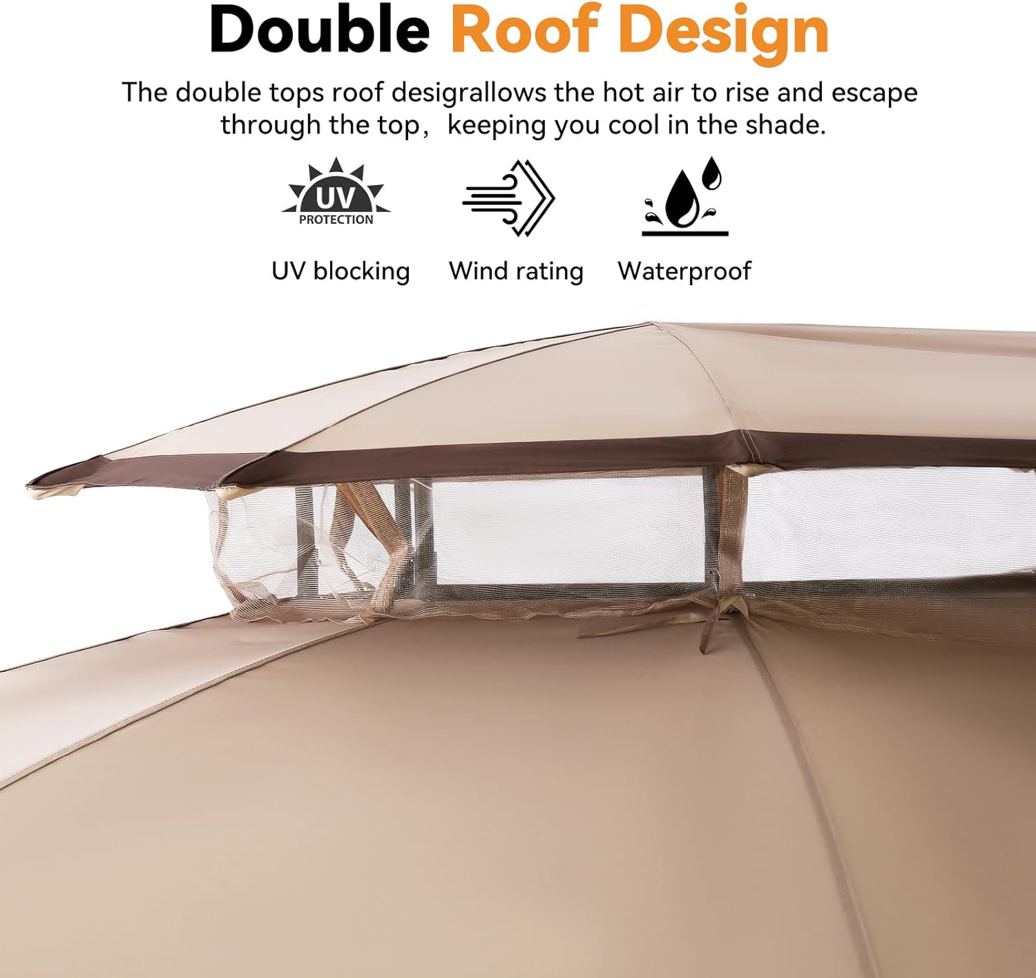 Patio Gazebo 11'x13' with 8 Supporting Pillars, Heavy Duty Outdoor Canopy Shelter with Stable Metal Frame, Double Roofs, Ceiling Hooks and Mosquito Netting for Backyard, Garden, Lawn