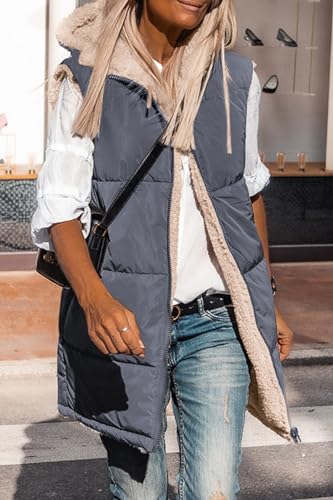 PRETTYGARDEN Womens 2024 Fall Reversible Vests Sleeveless Fleece Jacket Zip Up Hoodie Pockets Long Warm Winter Coat Outerwear