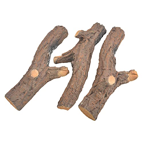 Skyflame 4pcs Fireplace Ceramic Wood Logs Gas Heat Resistant Realistic Artificial Stackable Decoration Logs, All Types Indoor or Outdoor Fireplace and Fire Pit, Clean Burning Accessories