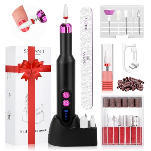 SAVILAND Professional Electric Nail File: 20000RPM Portable Efile Nail Drill Pink Rechargeable Nail Drill with Base for Nail Grinding & Polishing Gel Acrylic Nails Faster Remover Salon at Home
