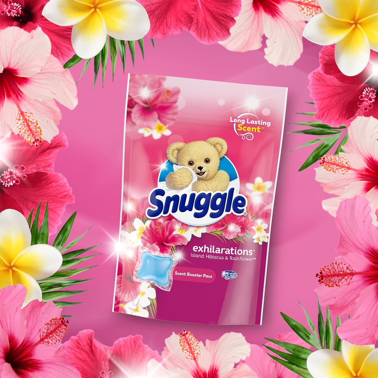 Snuggle Exhilarations In Wash Laundry Scent Booster Pacs, Island Hibiscus and Rainflower, 20 Count
