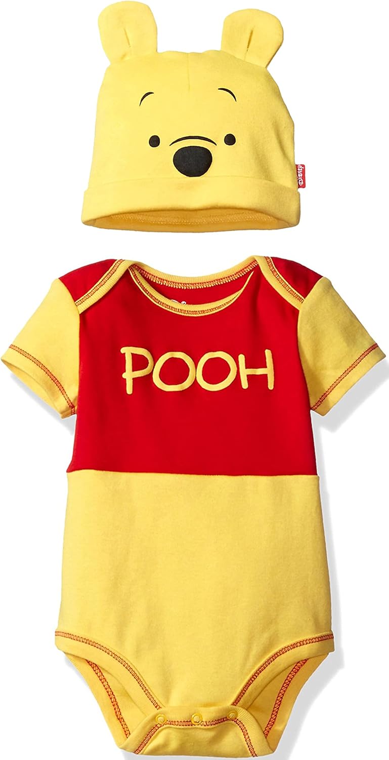 Disney Boys' Winnie the Pooh Bodysuit with Cap Set, Yellow, 6/9M