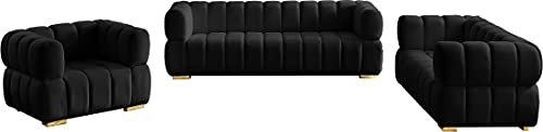 Meridian Furniture Gwen Collection Velvet Upholstered Loveseat with Deep Biscuit Tufting, Navy