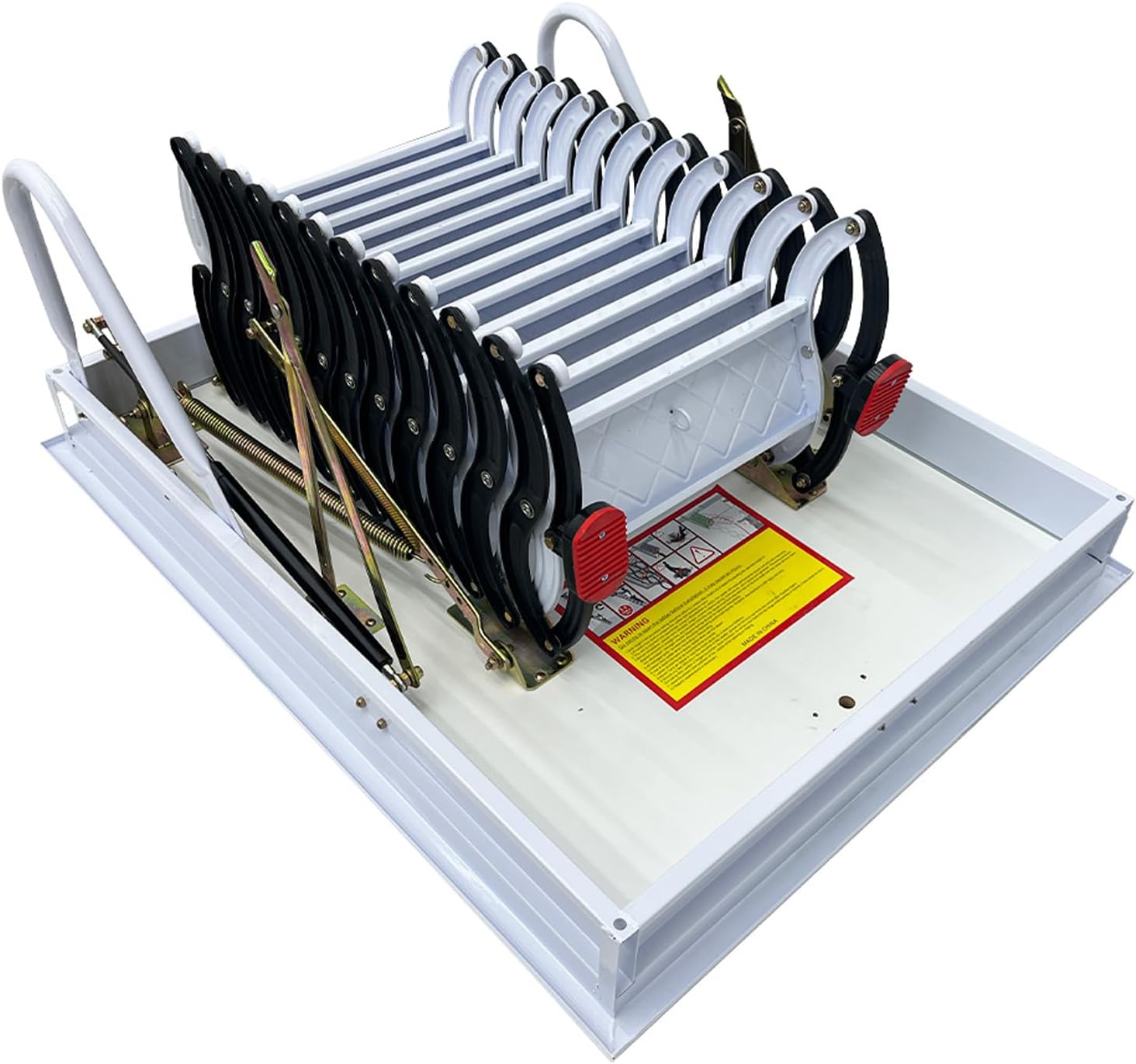 TECHTONGDA Ceiling Attic Loft Ladder, Retractable Pull Down Attic Ladder, 12 Steps Folding Ladder Attic Extension Stairs, 9.84ft Adjustable Height, 660lbs Capacity, 31.5'' x 39.4'', Black + White