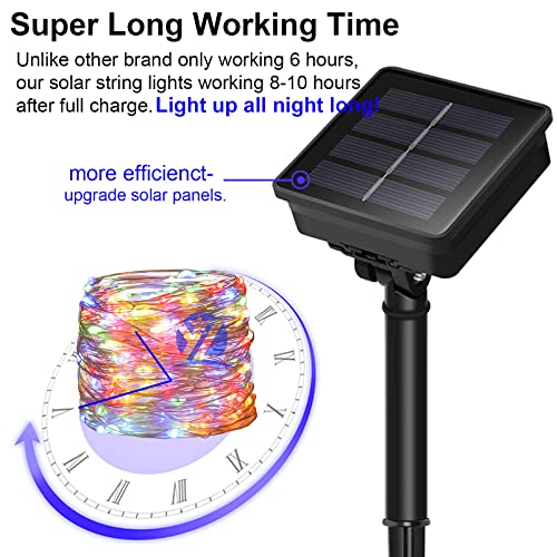 Solar Christmas Halloween String Lights Purple Outdoor Waterproof 100 LED（2 Pack） 8 Modes Copper String Lights Fairy Lights for Valentine's Day Garden, Patio, Fence, Balcony, Outdoors(purple 2pcs）