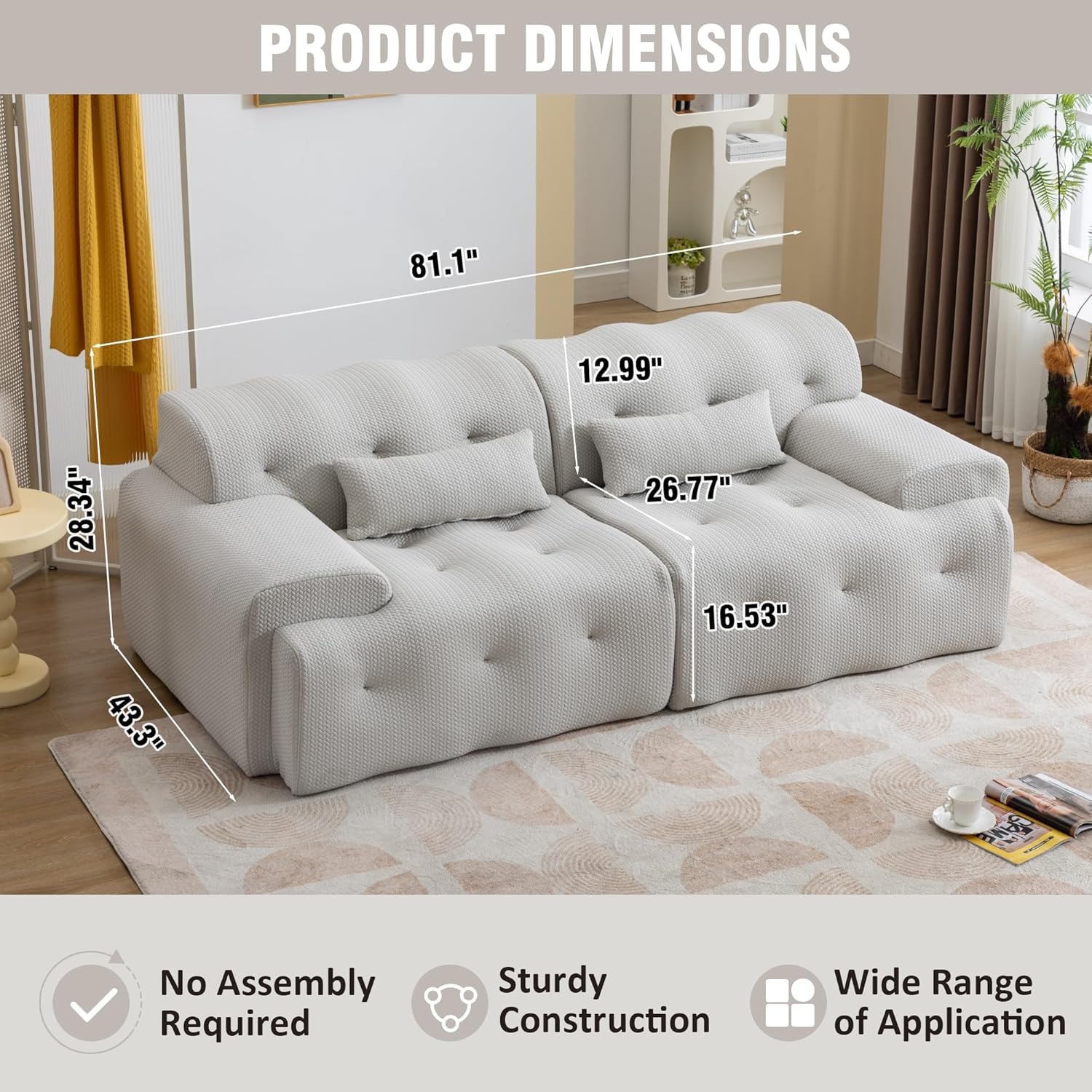 Ucloveria Modern Sofas for Living Room, 2 Seater Loveseat Tufted Couch Pure Foam Comfy Sofa Couch with 2 Pillows, Upholstered Living Room Couch Lounge Sofa for Small Spaces, No Assembly Required
