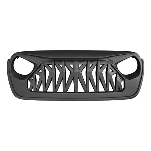 Front Shark Grille Compatible with 2018-2023 Jeep Wrangler JL JLU Gladiator JT w/o TrailCam, Matte Black