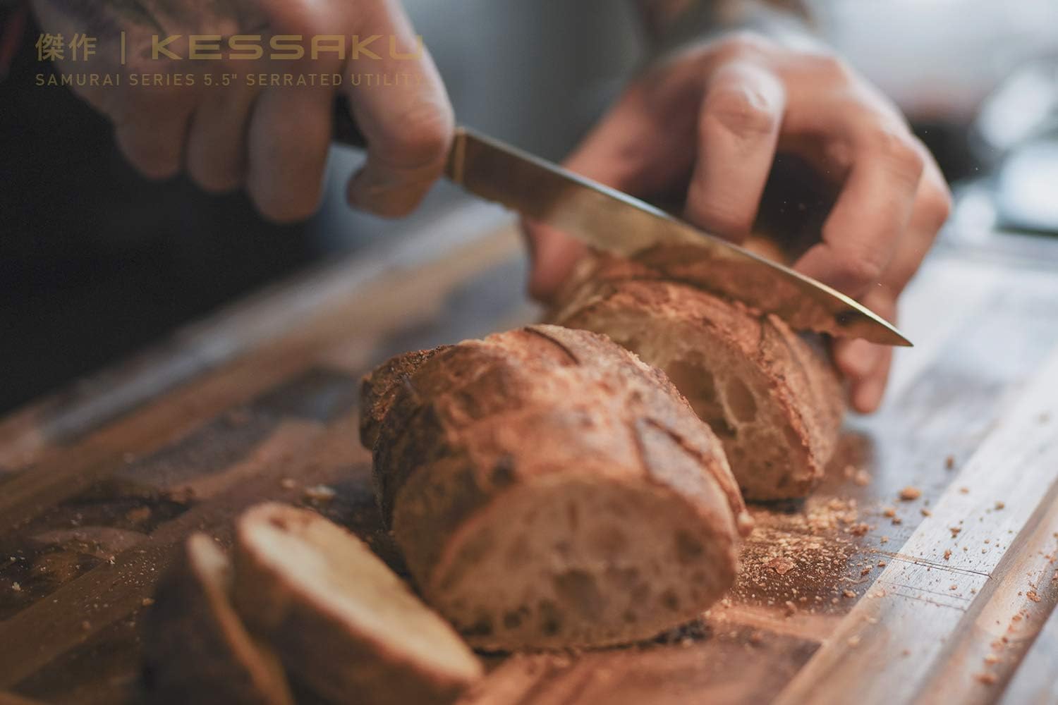 4 Knife Set - Samurai Series - High Carbon 7Cr17MoV Stainless Steel - 8-Inch Chef, 7-Inch Santoku, 5.5-Inch Utility, 3.5-Inch Paring