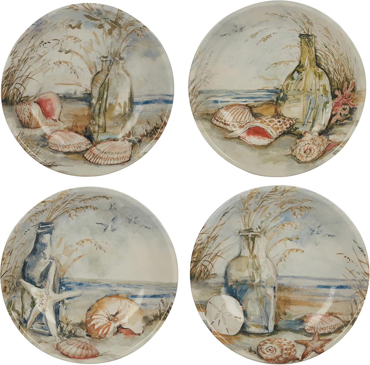 Certified International Coastal Landscape 38 oz. Soup/Pasta Bowls, Set of 4 Assorted Designs, Multicolor